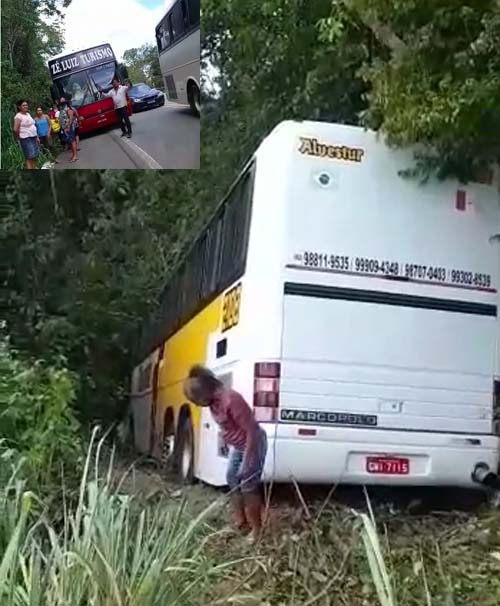 Motorista perde controle do volante e ônibus cai em barreira em São José da Laje