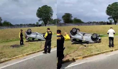Acidente na região do Aeroporto Zumbi dos Palmares deixa uma mulher ferida após carro capotar