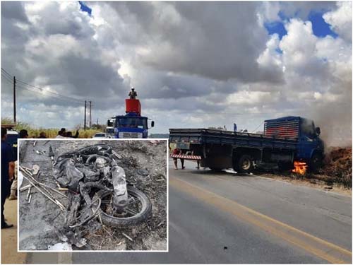 Colisão que acabou em incêndio deixa casal ferido na BR 101 em São Miguel dos Campos