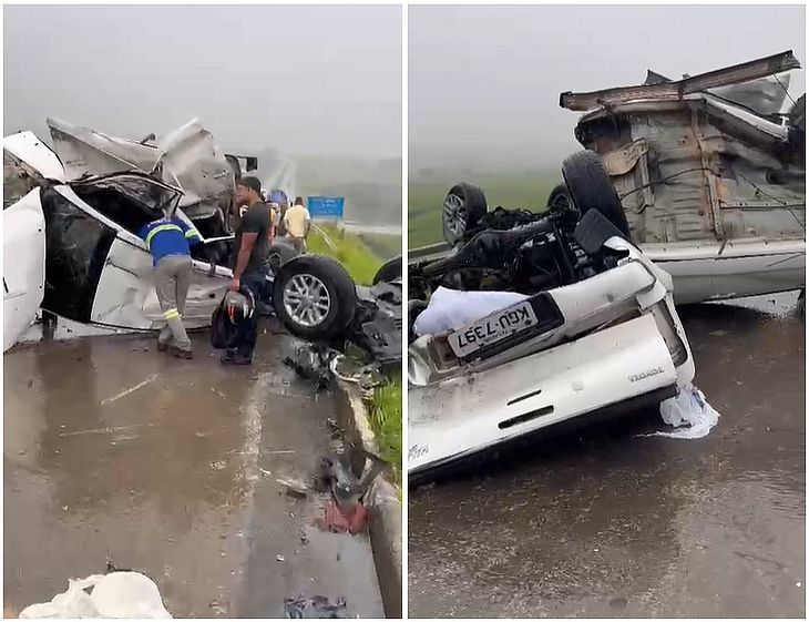 Grave acidente na BR-101 deixa condutor preso às ferragens e caminhonete destruída