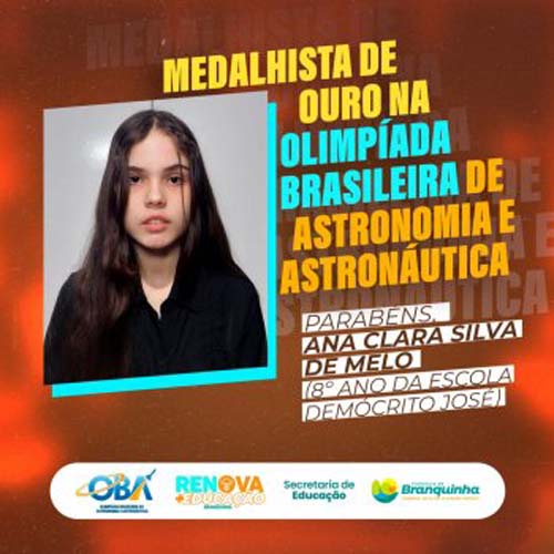 Estudante de Branquinha é medalhista de ouro na Olimpíada Brasileira de Astronomia e Astronáutica
