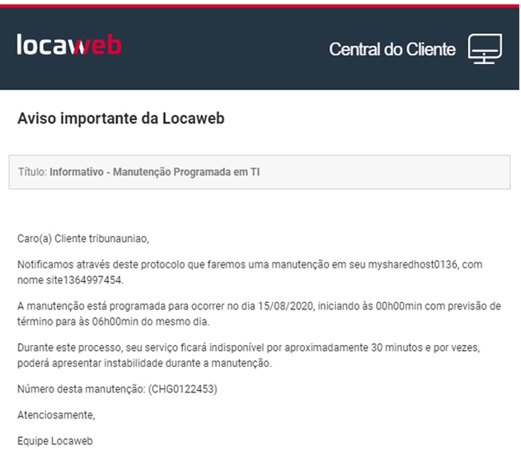 Site vai fica indisponível de 00 hora até as 6:00