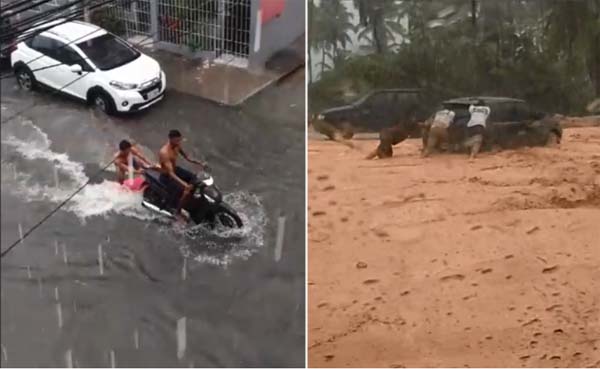 'Surf' na Jatiúca e até atoleiro: maceioense sofre com temporal