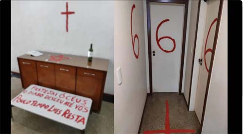 Pastor identifica símbolos satânicos em apartamento onde filho matou pais, no ES