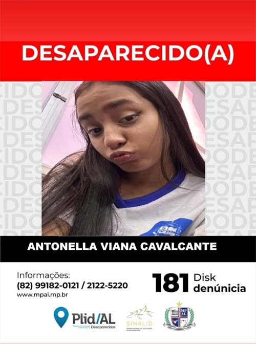 Jovem de 13 anos desaparece em Maceió e familiares solicitam ajuda da comunidade