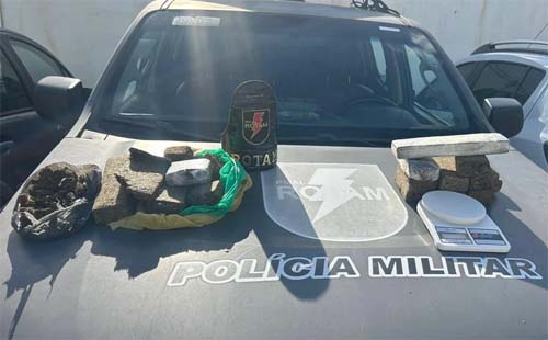 PM apreende arma de fogo e 4,2 quilos de maconha e prende condutor por embriaguez ao volante