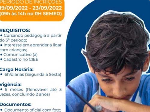 Educação abre vagas de estágio para estudantes de Pedagogia