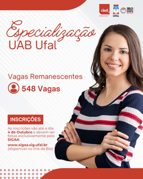 Ufal abre inscrições para preencher mais de 500 vagas em cursos de pós-graduação a distância