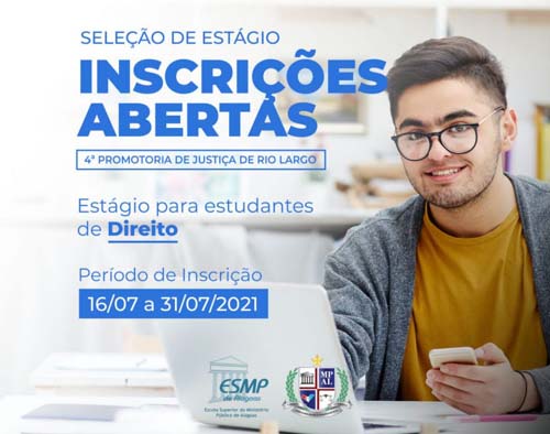 Ministério Público de Alagoas abre inscrição para estágio na área de Direito em Rio Largo