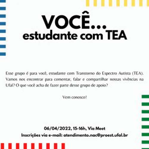 Núcleo de Acessibilidade da Ufal convida estudantes com TEA para grupo de apoio