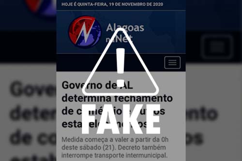 É falso que Governo de Alagoas publicará novo decreto emergencial neste sábado (21)