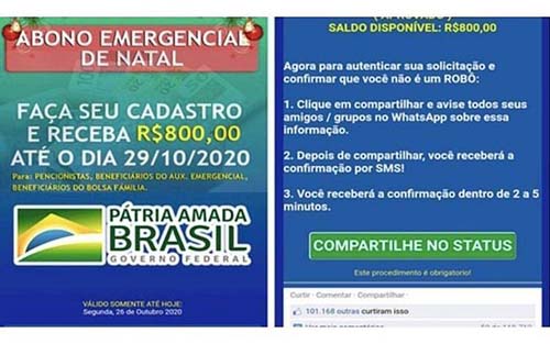 Abono emergencial de Natal é golpe; veja como se proteger