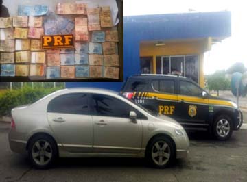 PRF aprende 61 mil em interior de carro clonado  que se dirigia a Alagoas