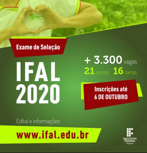 Inscrições para o Exame de Seleção dos cursos técnicos do Ifal terminam domingo
