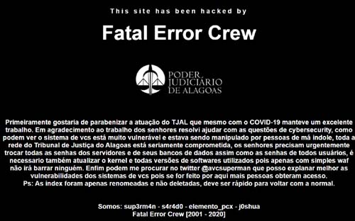 Site do Tribunal de Justiça de Alagoas é invadido por hackers