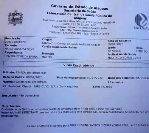 Teste descarta coronavírus para idosa que morreu em Maceió e foi enterrada sem velório
