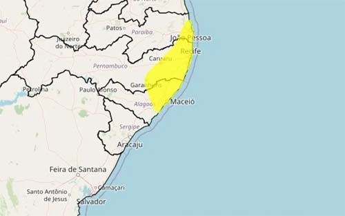 Inmet emite novo alerta amarelo para acumulado de chuvas em Maceió e mais 48 municípios de AL