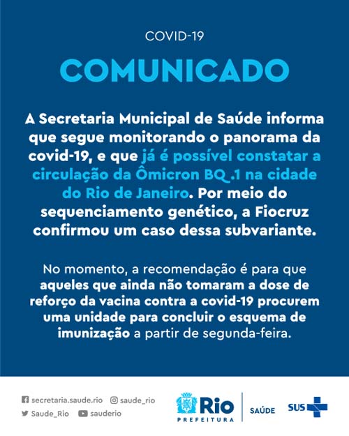 Secretaria de Saúde do Rio confirma circulação da subvariante Ômicron