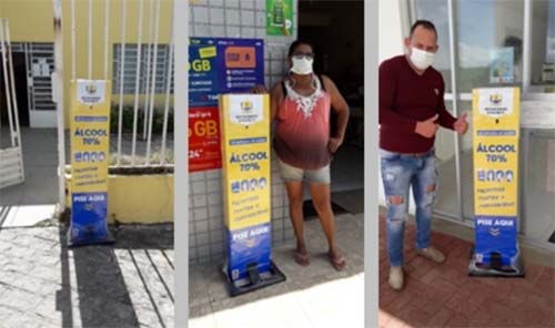 Prefeitura de Palestina instala totens de álcool em gel para auxiliar no combate à Covid-19