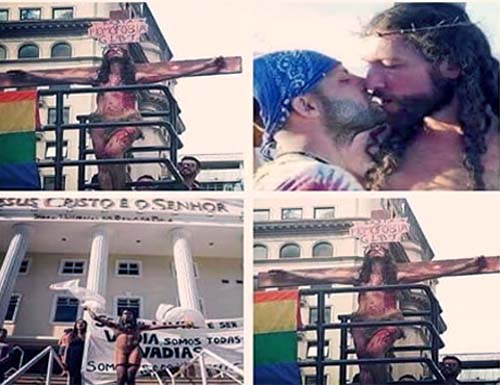 Cristo Crucificado em trio eletrico na Parada Gay em São Paulo revolta comunidade católica