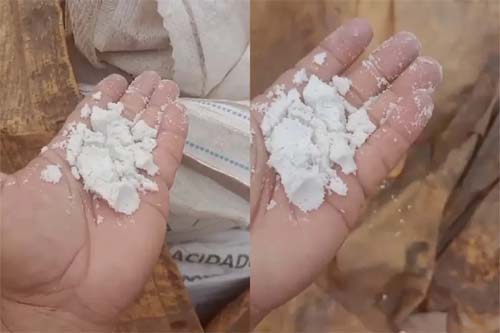 Sacos com pó branco são filmados em área da Braskem no Mutange, Maceió; empresa diz que é calcita, mineral usado para fechar minas