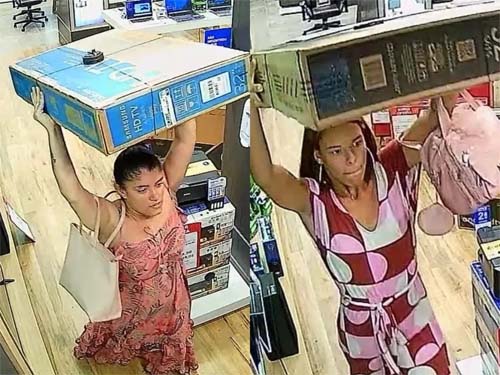 Mulheres furtam TVs e saem com aparelhos na cabeça em shopping de Maceió