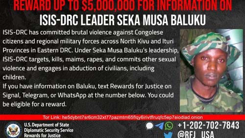 EUA oferecem recompensa milionária por líder de grupo congolês associado ao Estado Islâmico
