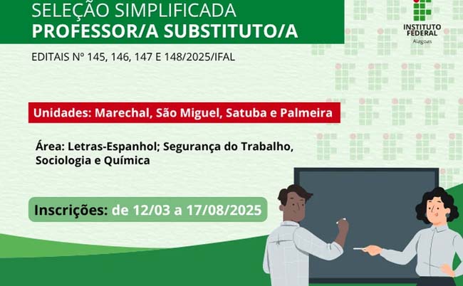 Ifal abre seleção para professores substitutos em quatro campi