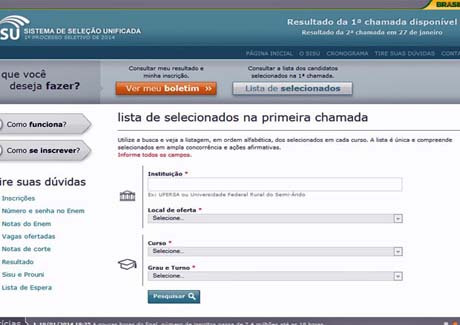 MEC divulga primeira chamada do Sisu 2014