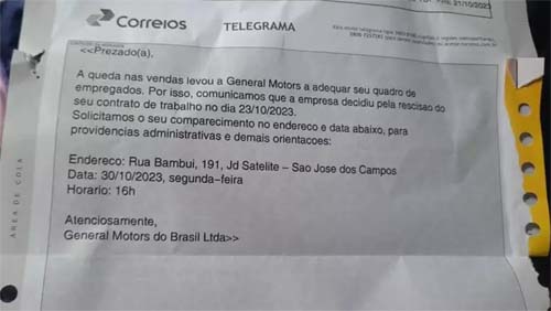 GM demite funcionários por telegrama em 3 fábricas do Brasil, diz sindicato