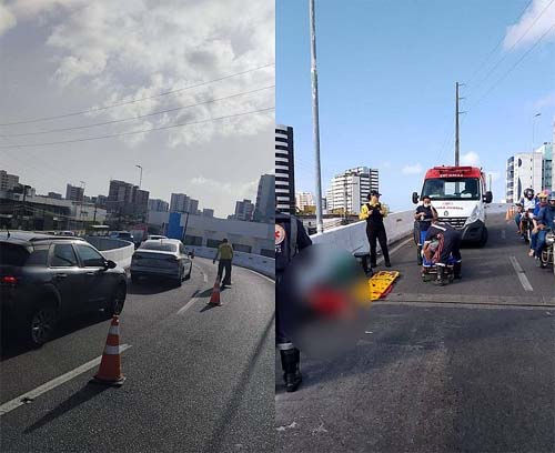 Motociclista morre após passar mal e cair de veículo no viaduto João Lyra, em Mangabeiras